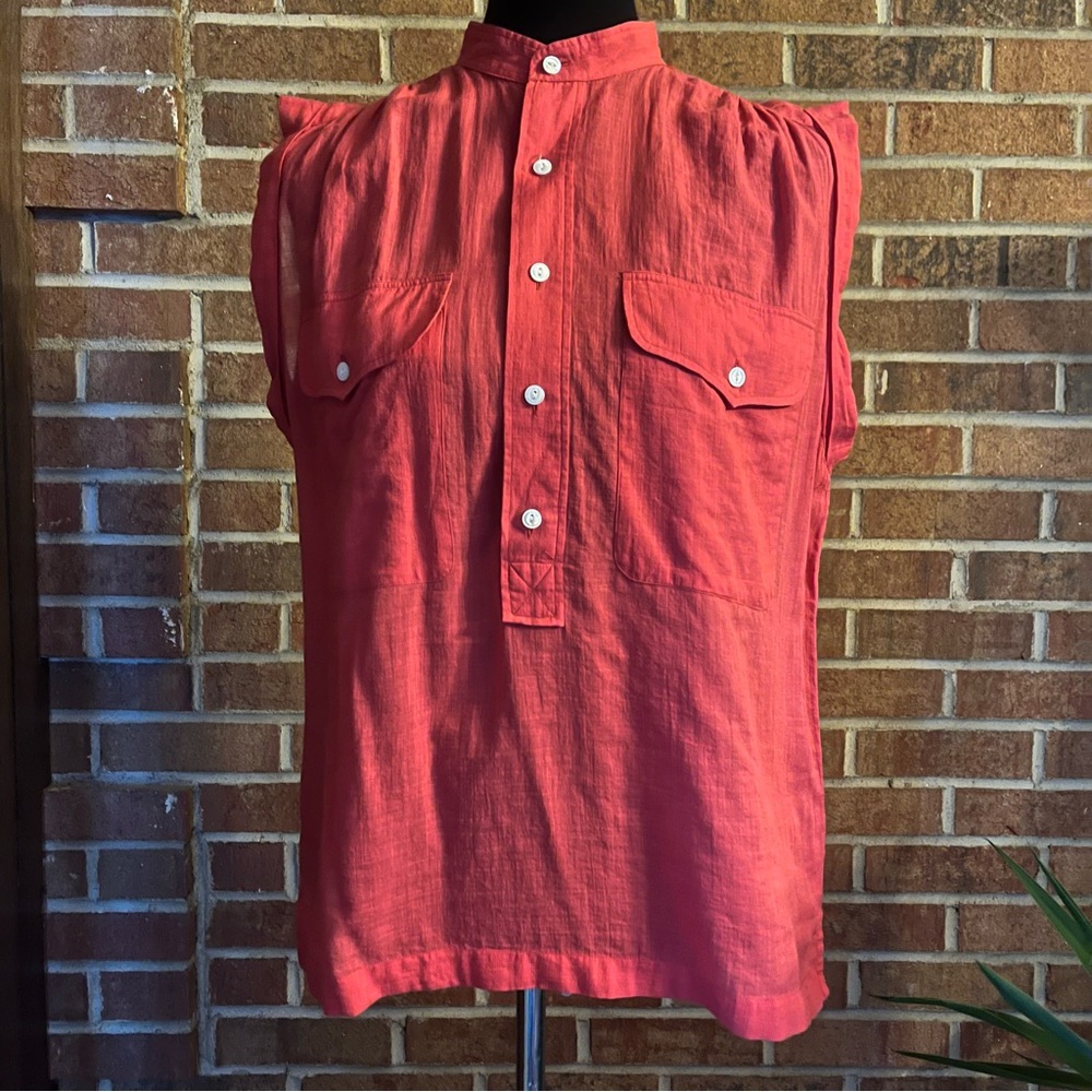 Polo Ralph Lauren Women 12 Red Sleeveless Popover Lightweight Band Collar Button